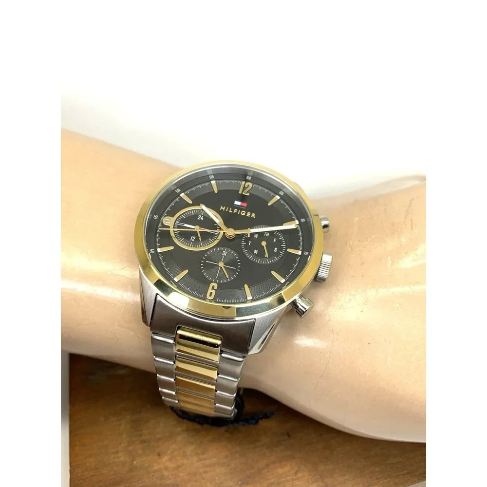 Tommy Hilfiger Men's Watch 1791944 Quartz Black Dial Two Tone Steel 44mm